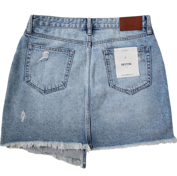 HIDDEN L.A New Jeans The Peyton Denim Asymmetrical Wrap Wrap Mini-Skirt Size L - Picture 6 of 16